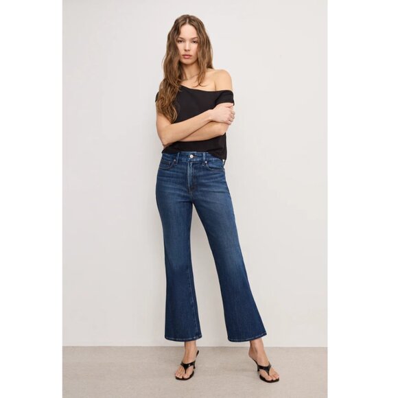 Good American Women's Good Legs Cropped Mini Boot Mid Rise Jeans Size 16 Indigo - Picture 1 of 10